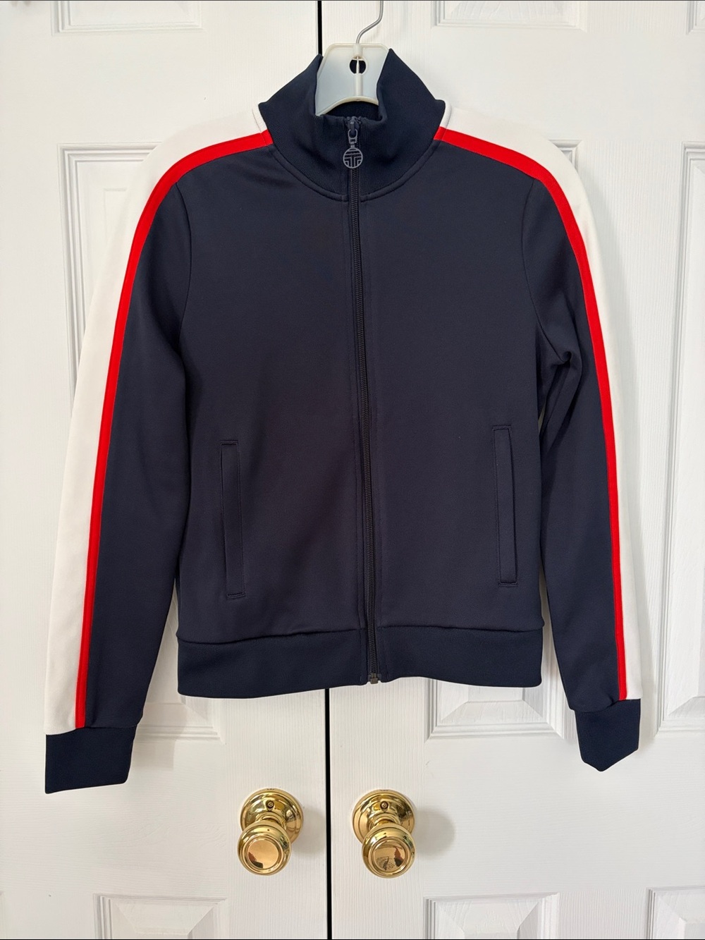 Tory Sport Navy Track Jacket with Red and White Stripes